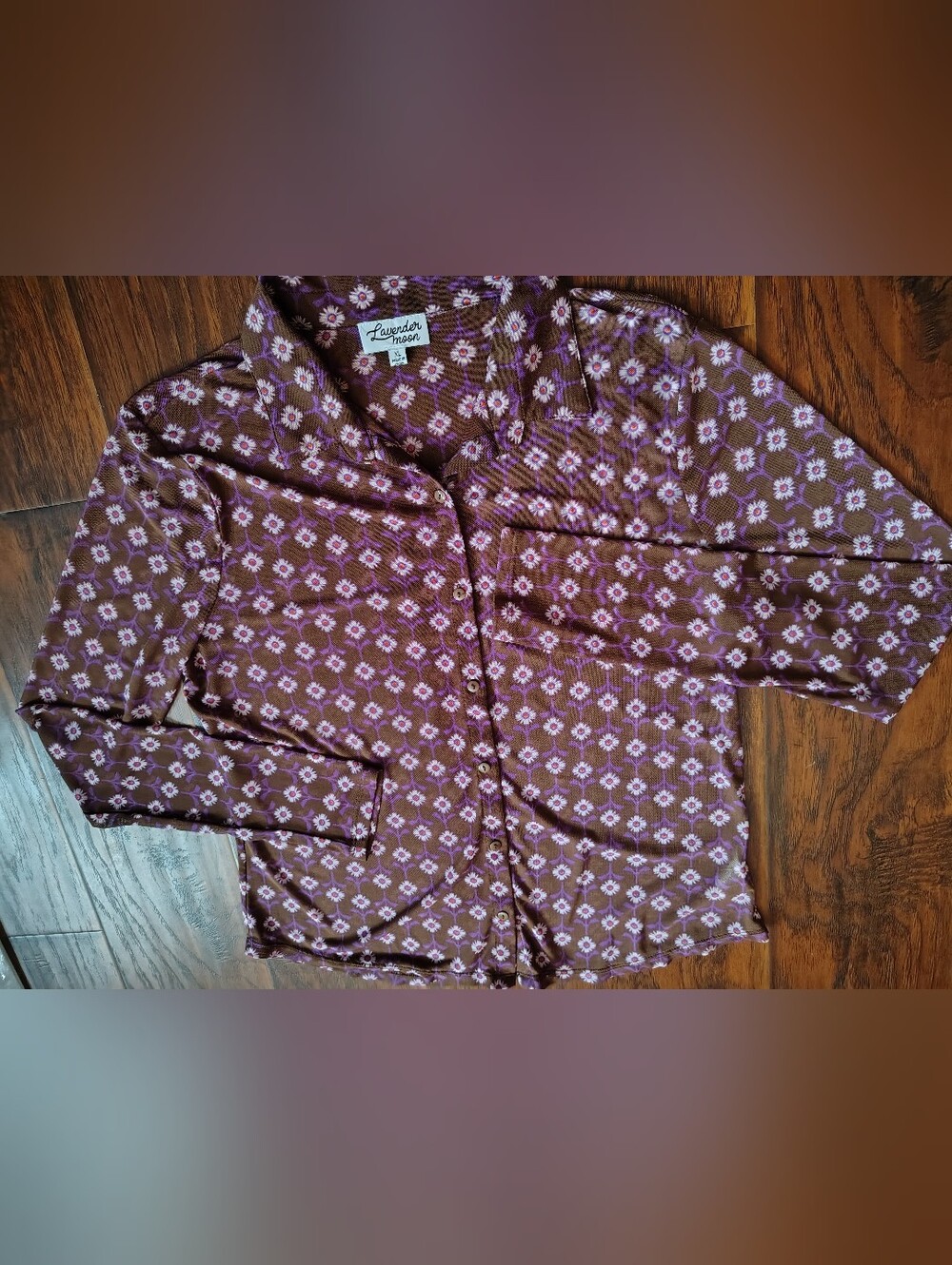 Lavender Moon Floral-Print Button-Up Shirt with Pink & Purple Accents